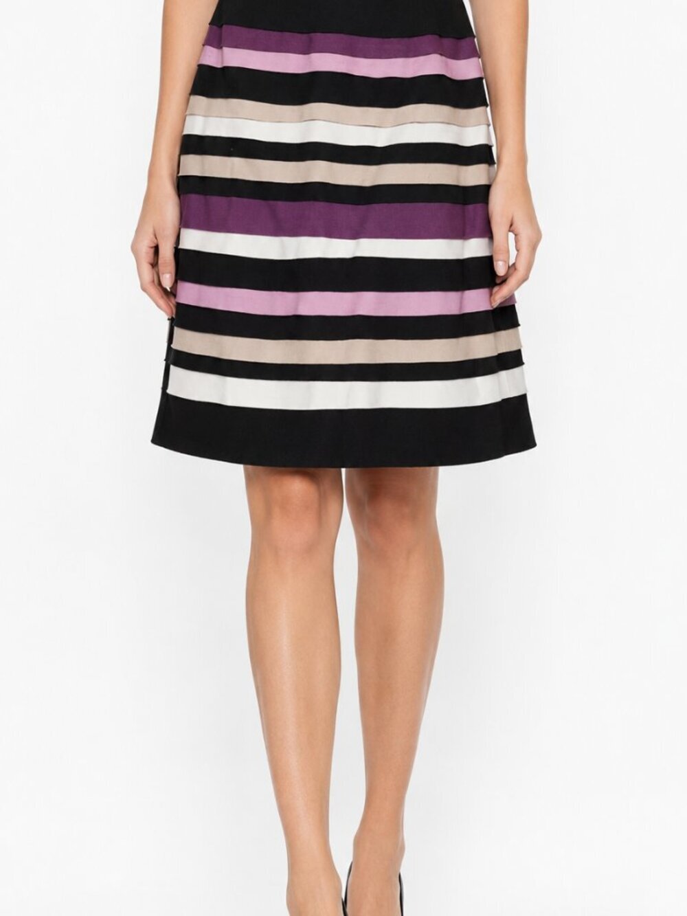 White House Black Market 00 Striped A-Line Skirt Black Pink Purple Career Preppy